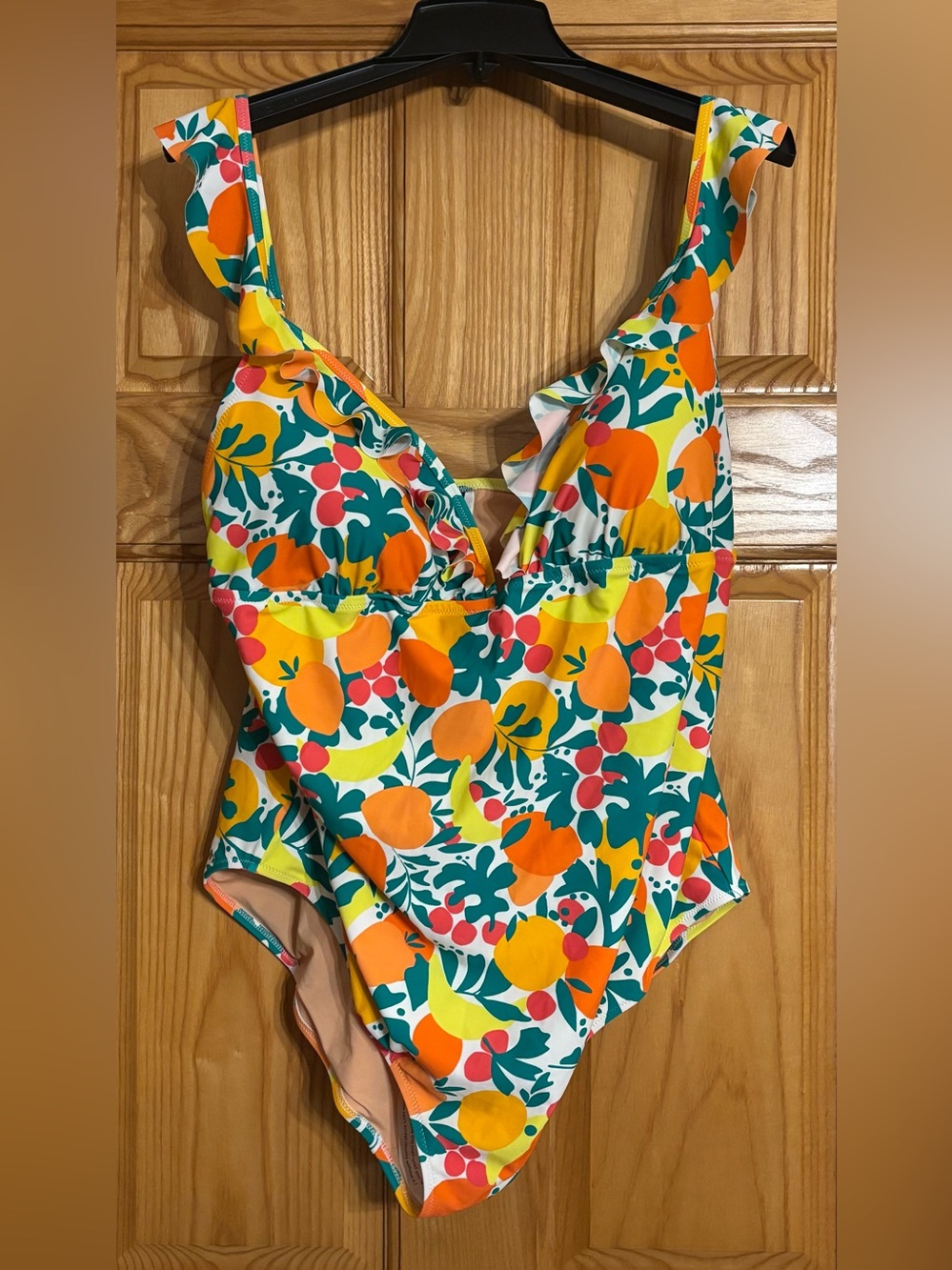 JCrew Sz 3X One-Piece Swimsuit in Orange, Yellow & Green Fruit Print
